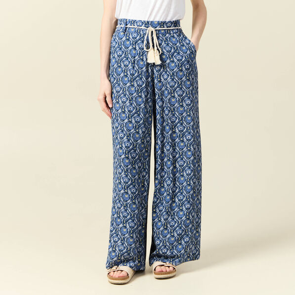 pantalon large ceinture bleu femme Pantalon large ceinturé bleu femme