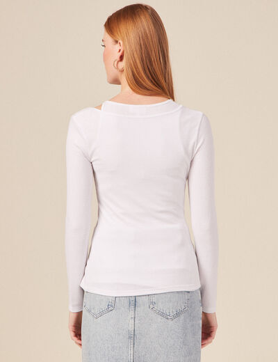 T-shirt ajust&eacute; d&eacute;collet&eacute; manches longues blanc femme