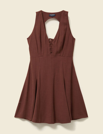 Robe sans manches col V marron femme