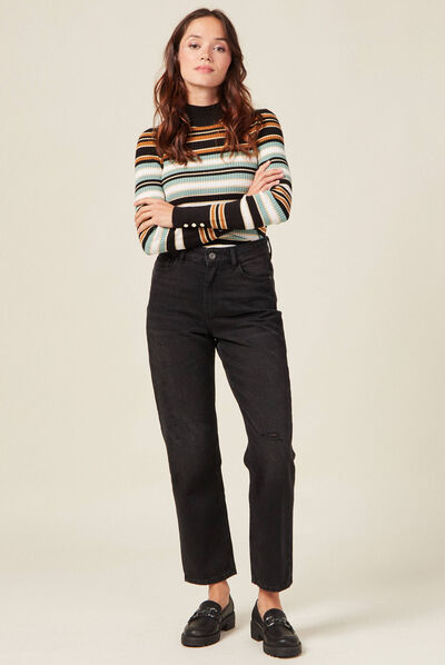 Pull manches longues côtelé marron femme