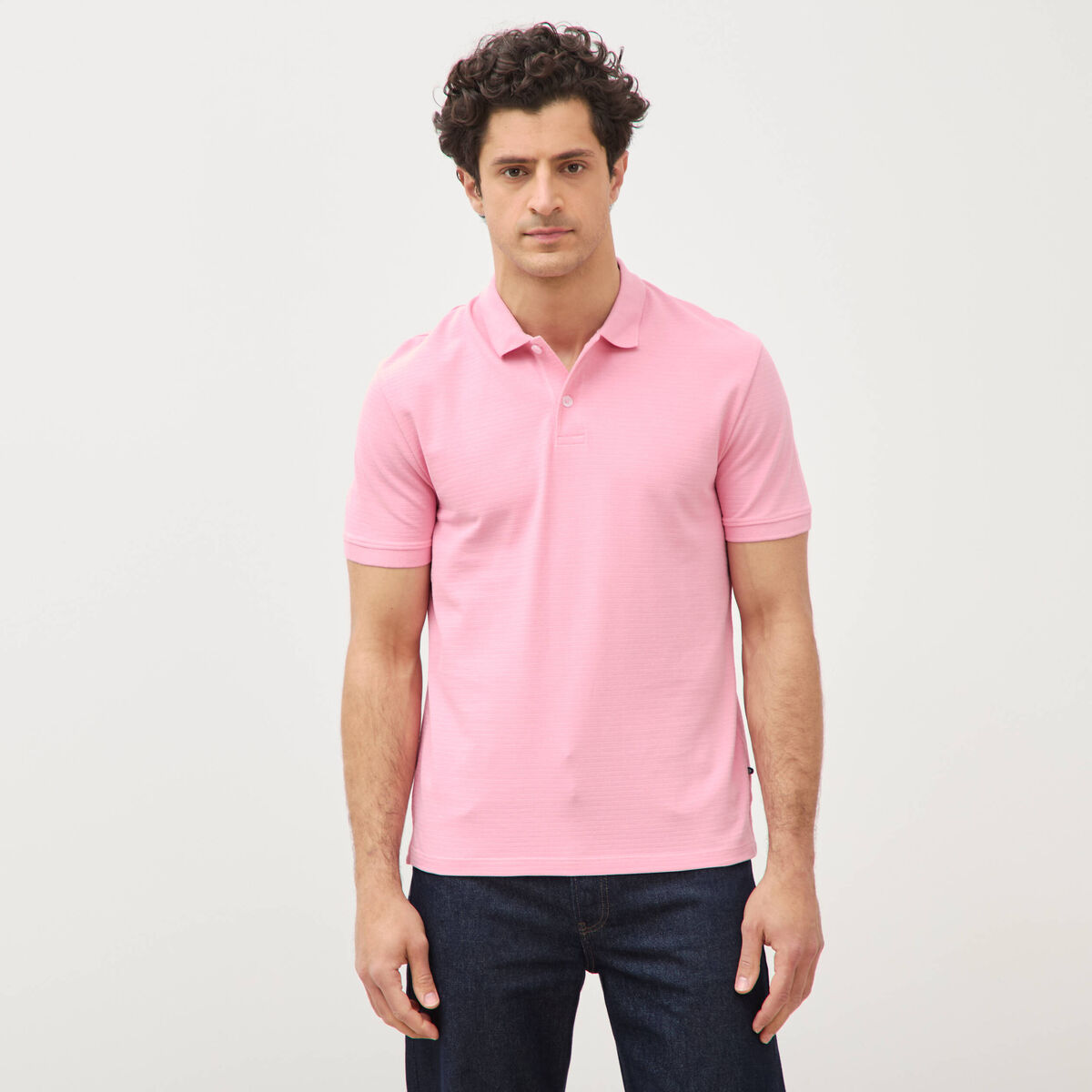 Polo cintr&eacute; en coton manches courtes rose homme