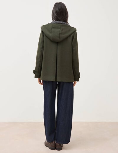 Caban oversize court &agrave; capuche vert olive femme