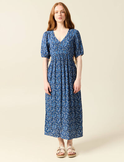 robe longue imprimée bleu femme