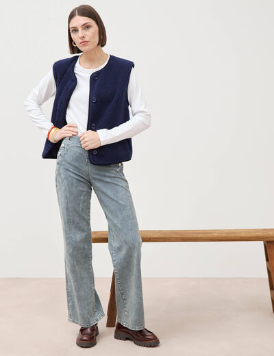 Pantalon large &agrave; pont taille haute denim used femme