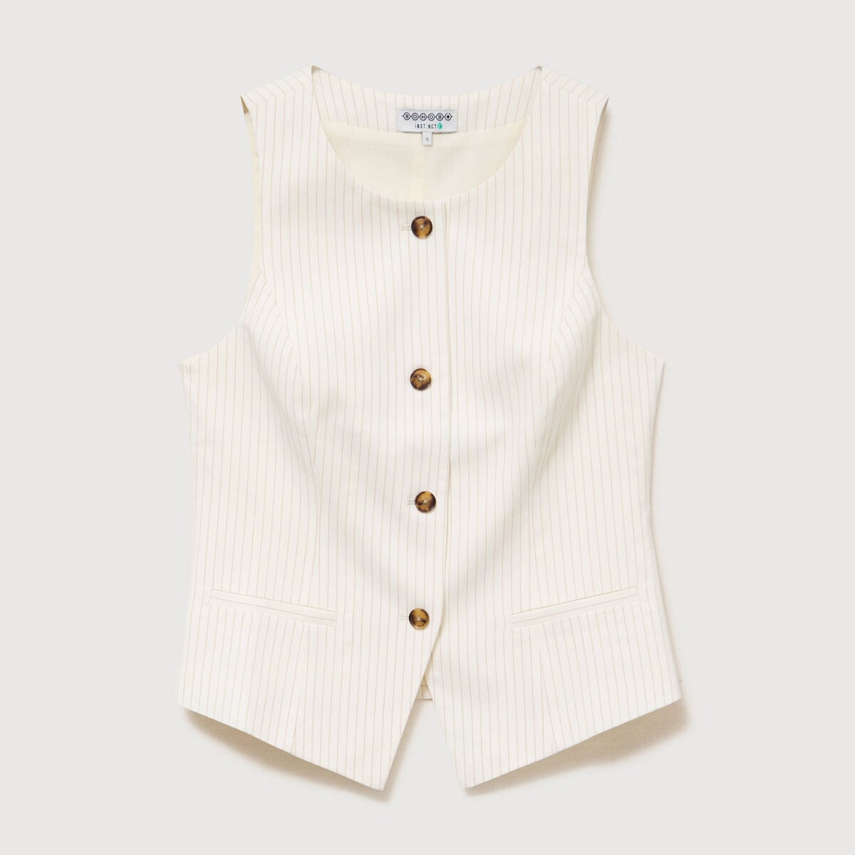 Gilet sans manches col rond doubl&eacute; ivoire femme