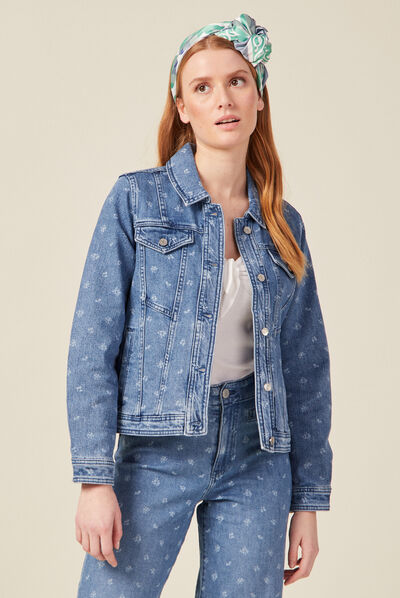 Veste boutonnée denim bleach femme