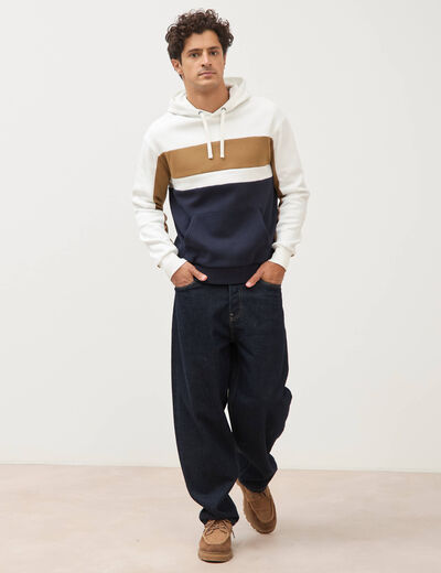Sweat &agrave; capuche manches longues ecru homme