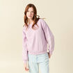 Sweat droit court col rond en coton parme femme