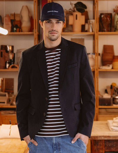 Veste blazer cintr&eacute;e bleu marine homme