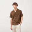 Chemise manches courtes col tailleur taupe homme