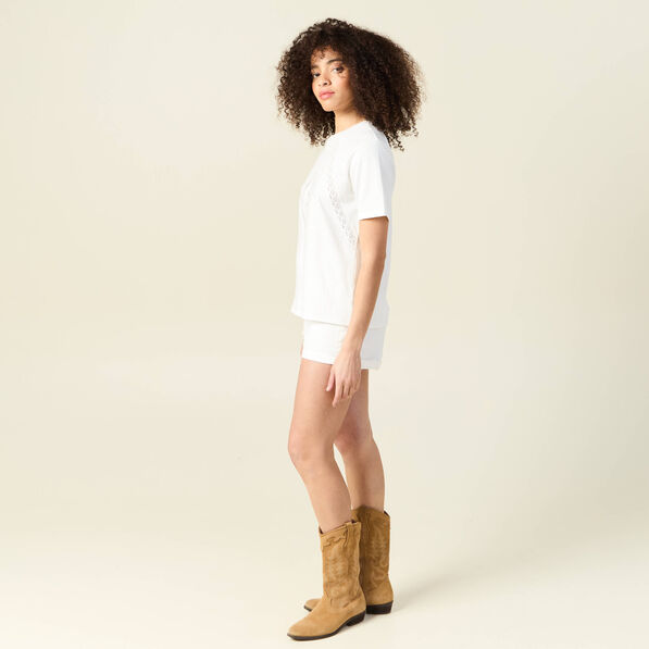 T-shirt manches courtes brodé ecru femme