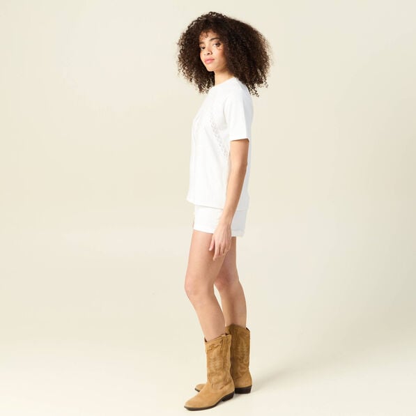 t shirt manches courtes brode ecru femme T-shirt manches courtes brodé ecru femme