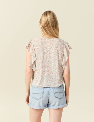 Blouse manches courtes nouée blanc femme