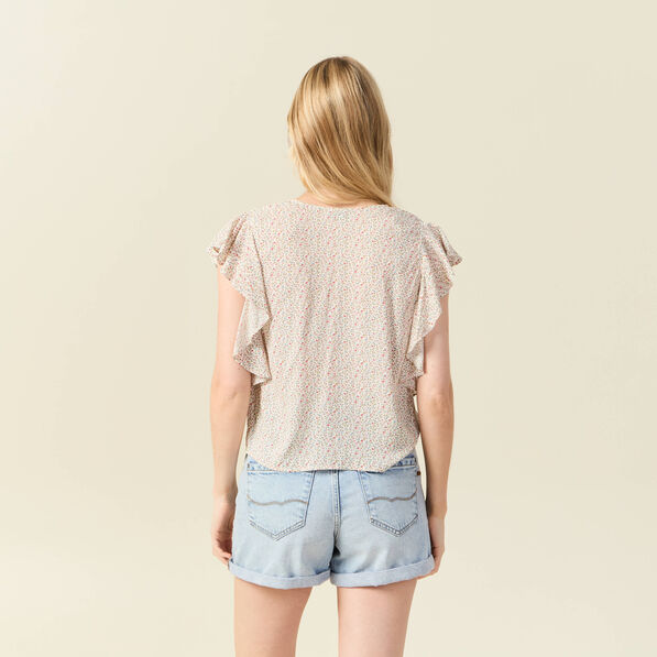 Blouse manches courtes nouée blanc femme