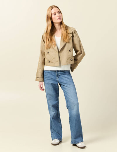 Trench court fluide beige femme