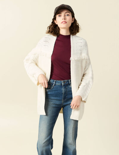 Gilet manches longues ecru femme