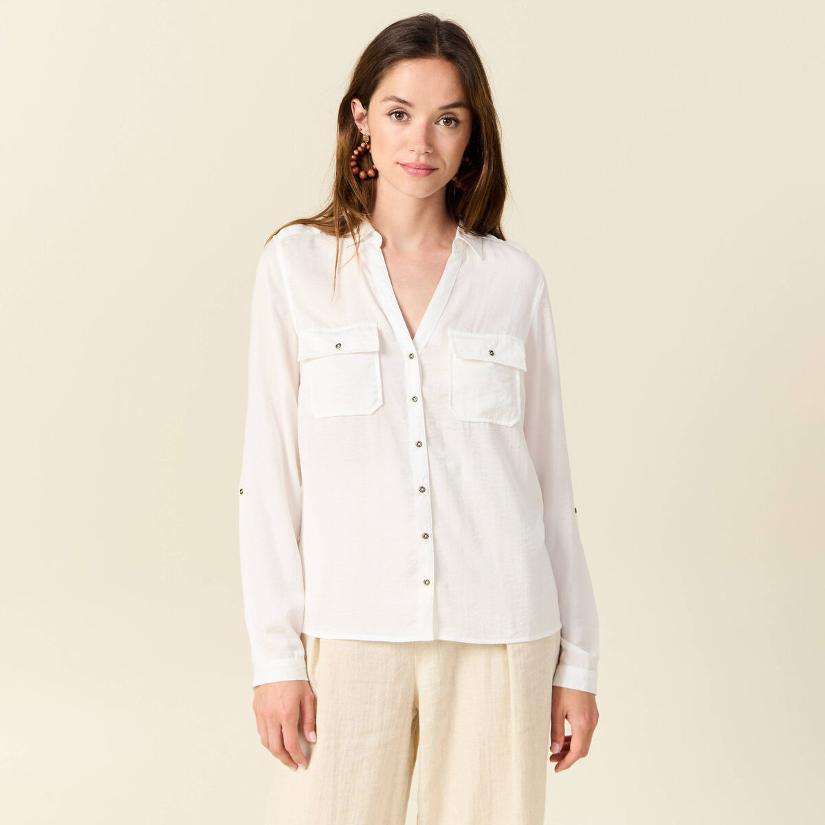Chemise manches longues ecru femme