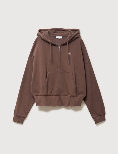 Sweat zipp&eacute; &agrave; capuche marron femme