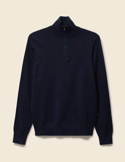 Pull fin col camionneur manches longues bleu marine homme