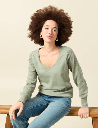 Pull manches longues vert kaki femme