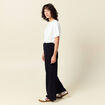 Pantalon large élastiqué bleu foncé femme
