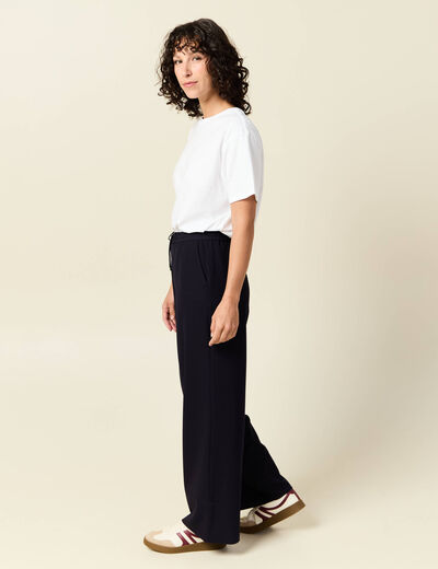 Pantalon large élastiqué bleu foncé femme