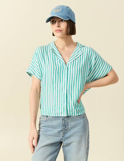 Chemise manches 3/4 vert turquoise femme