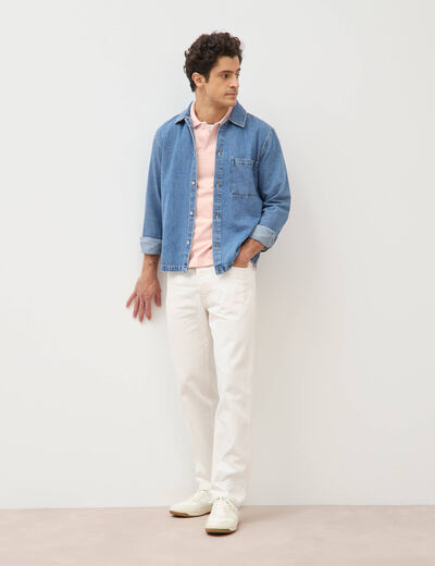 Polo cintr&eacute; en coton manches courtes rose poudr&eacute;e homme