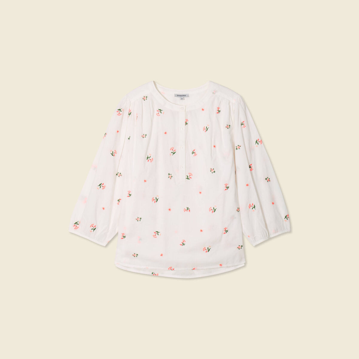 Blouse manches 3/4 brodée blanc femme