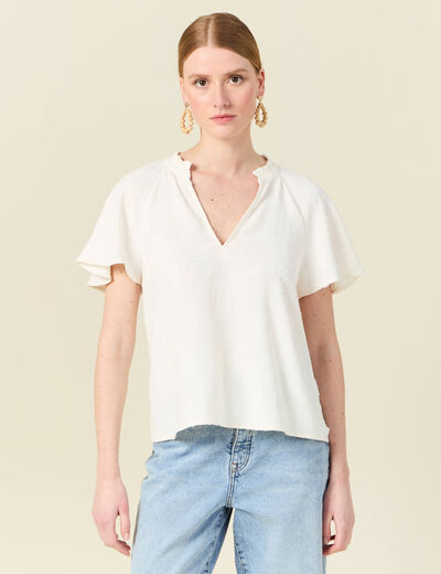 Blouse manches courtes blanc femme