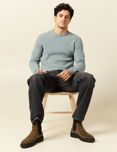 Pull manches longues vert foncé homme