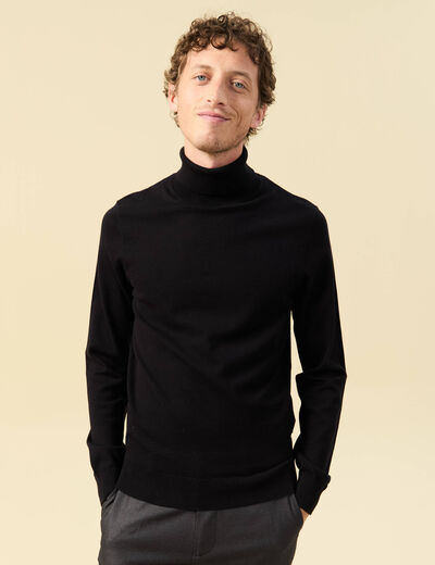 Pull droit court manches longues noir homme