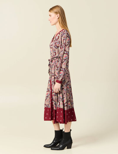 Robe midi chemise évasée rouge foncé femme