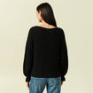 Pull ajour&eacute; col bateau manches longues noir femme