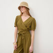 Blouse cropped manches courtes vert kaki femme