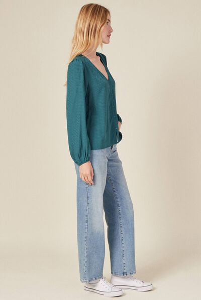 Chemise manches longues vert canard femme