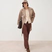 Gilet droit col rond manches longues creme femme