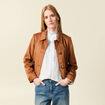 Veste manches longues col classique camel femme