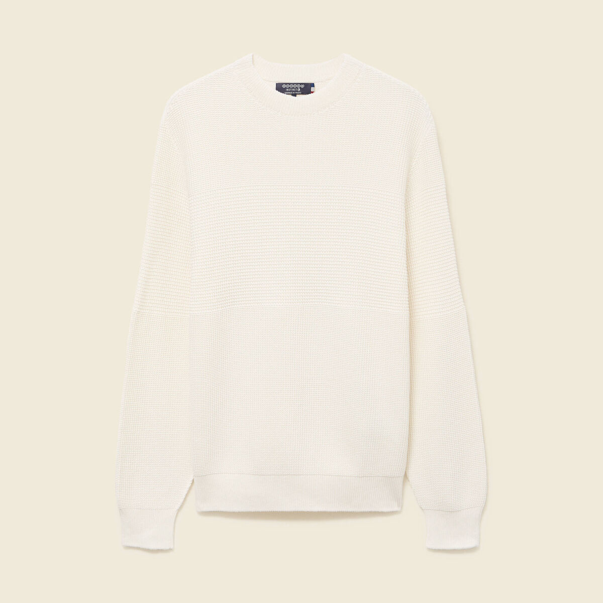 Pull col rond manches longues en coton ecru homme