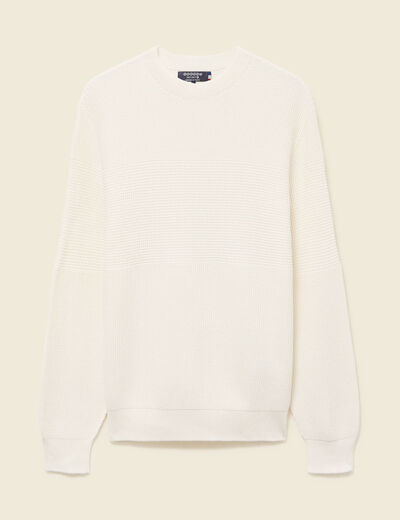 Pull col rond manches longues en coton ecru homme