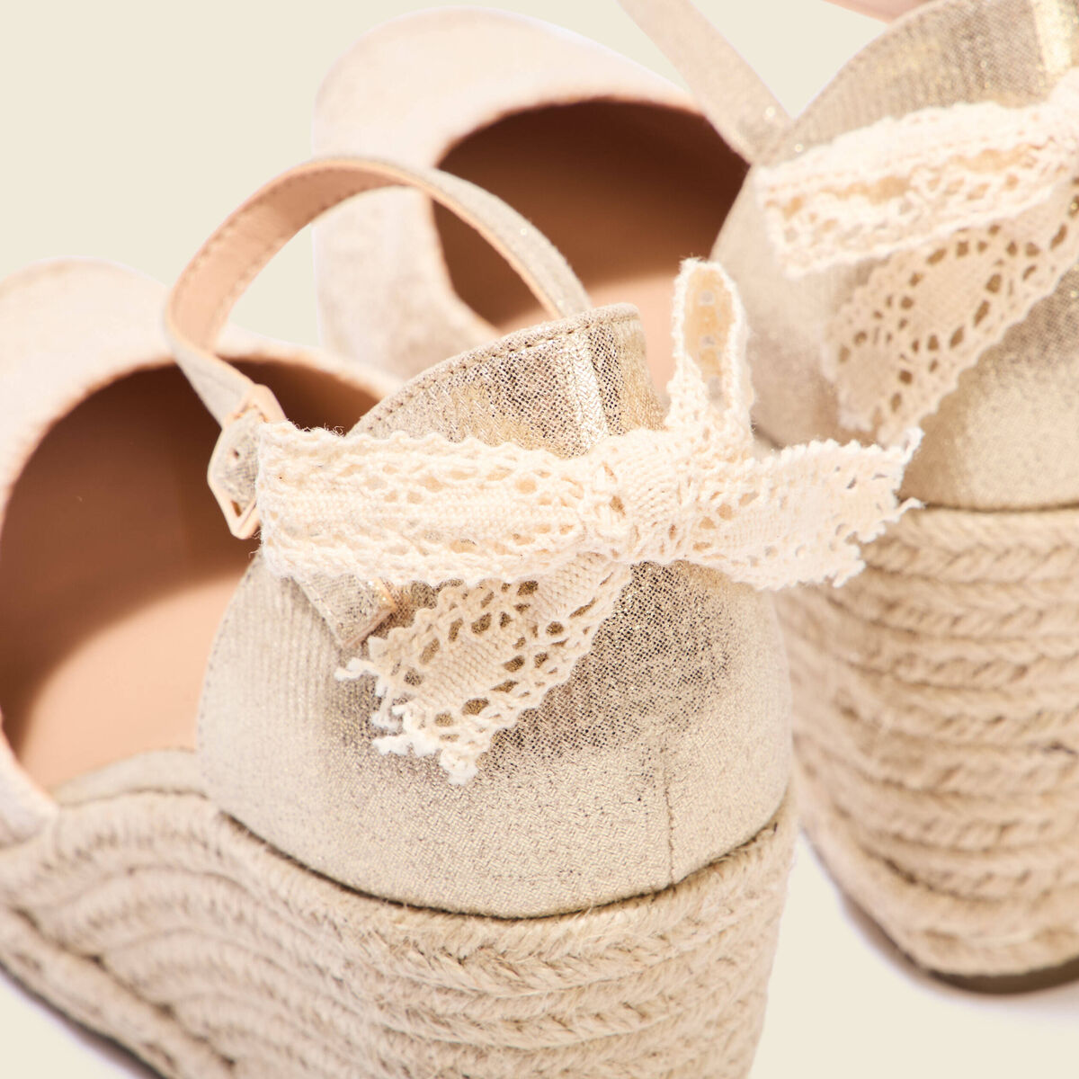Espadrilles compens&eacute;es creme femme