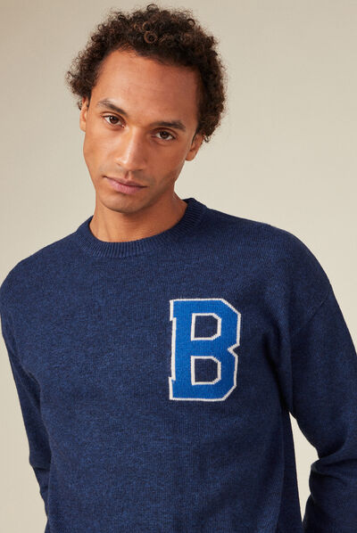 Pull éco-responsable bleu marine homme