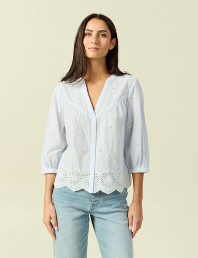 Chemise col tunisien manches 3/4 blanc femme