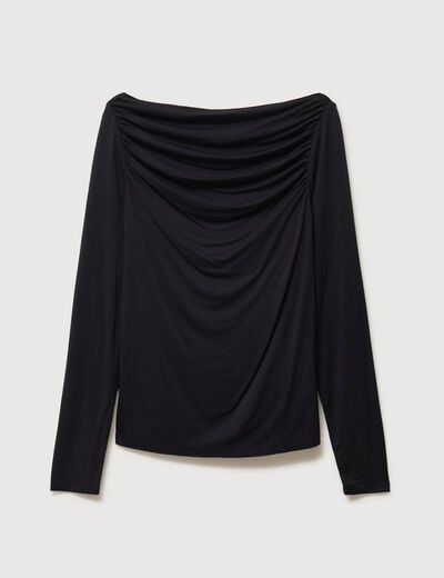 T-shirt ajust&eacute; manches longues bardot noir femme