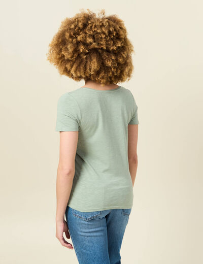 T-shirt manches courtes vert kaki femme