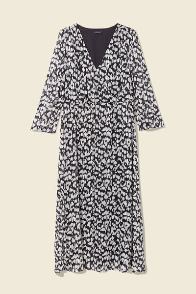 Robe longue évasée manches 3/4 noir femme