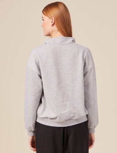 Sweat col camionneur boutonné gris femme