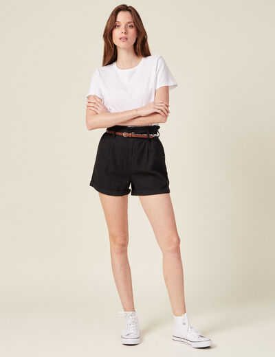 Short paperbag ceinturé noir femme