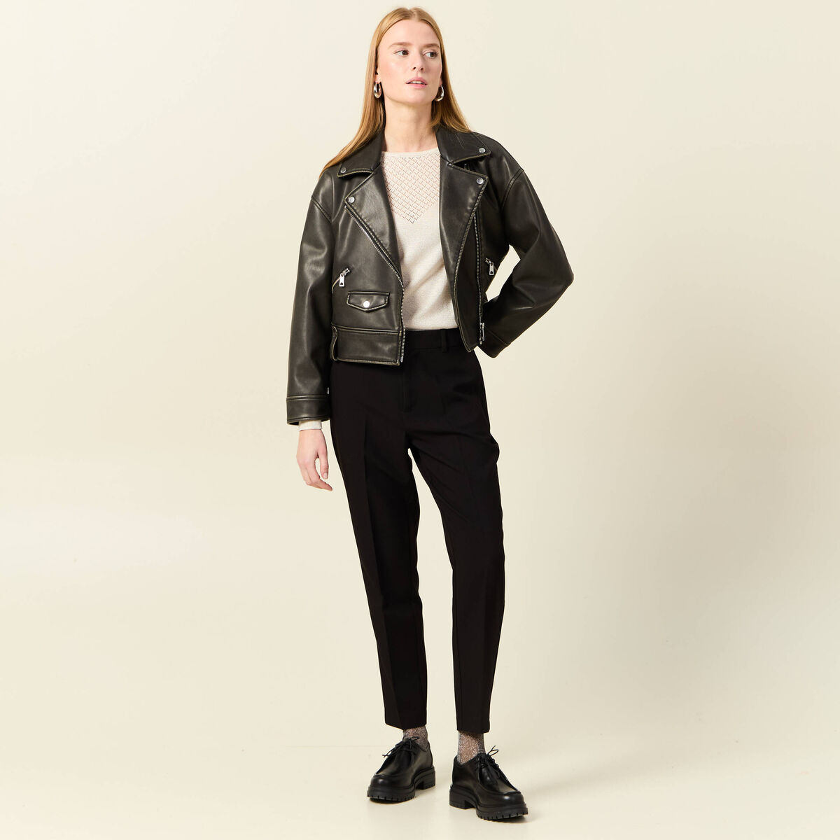 Pull manches longues ajouré creme femme