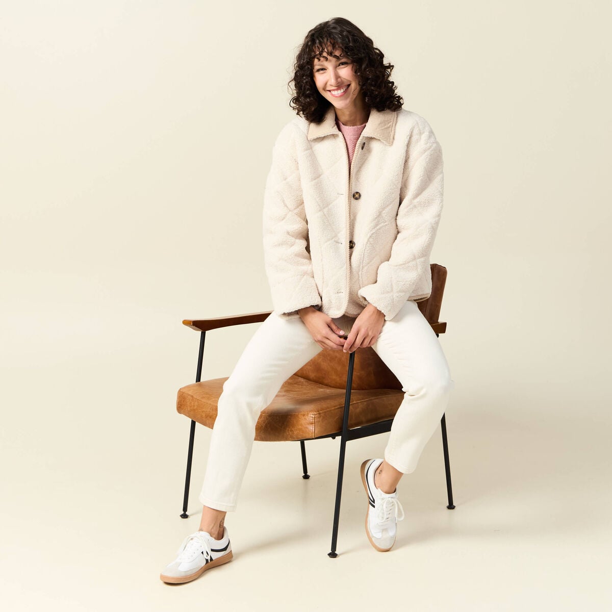 Blouson bouclette creme femme